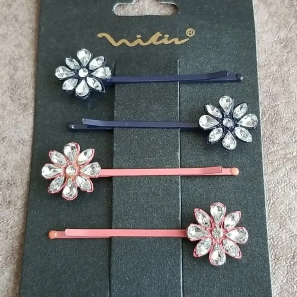 Floral rhinestone hair clips and bobby bins